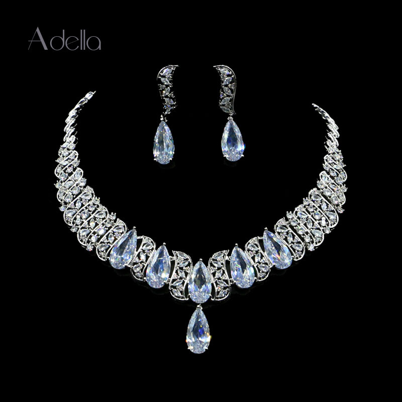 Adella Jewelry New Product Palace Style Full Zircon Necklace and Earrings Two-Piece Set Banquet Necklace Dress Accessories W085