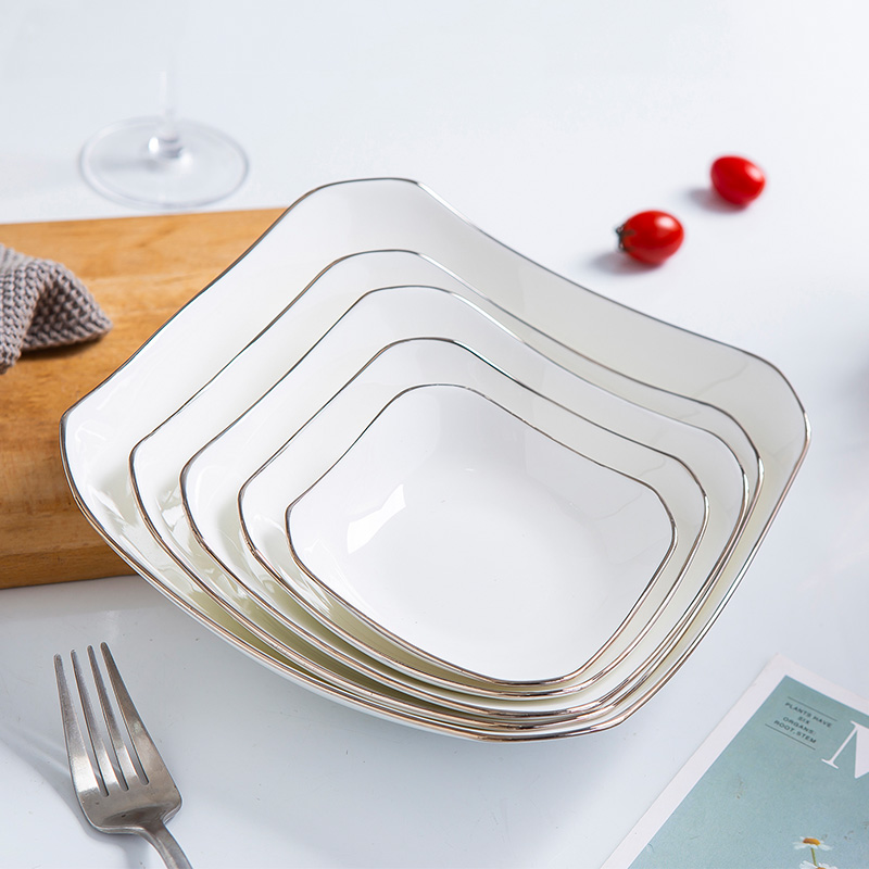 Jingdezhen ceramic tableware Chinese style food dish dish creative household ipads porcelain white Jin Bianpan plate bajiao deep soup plate