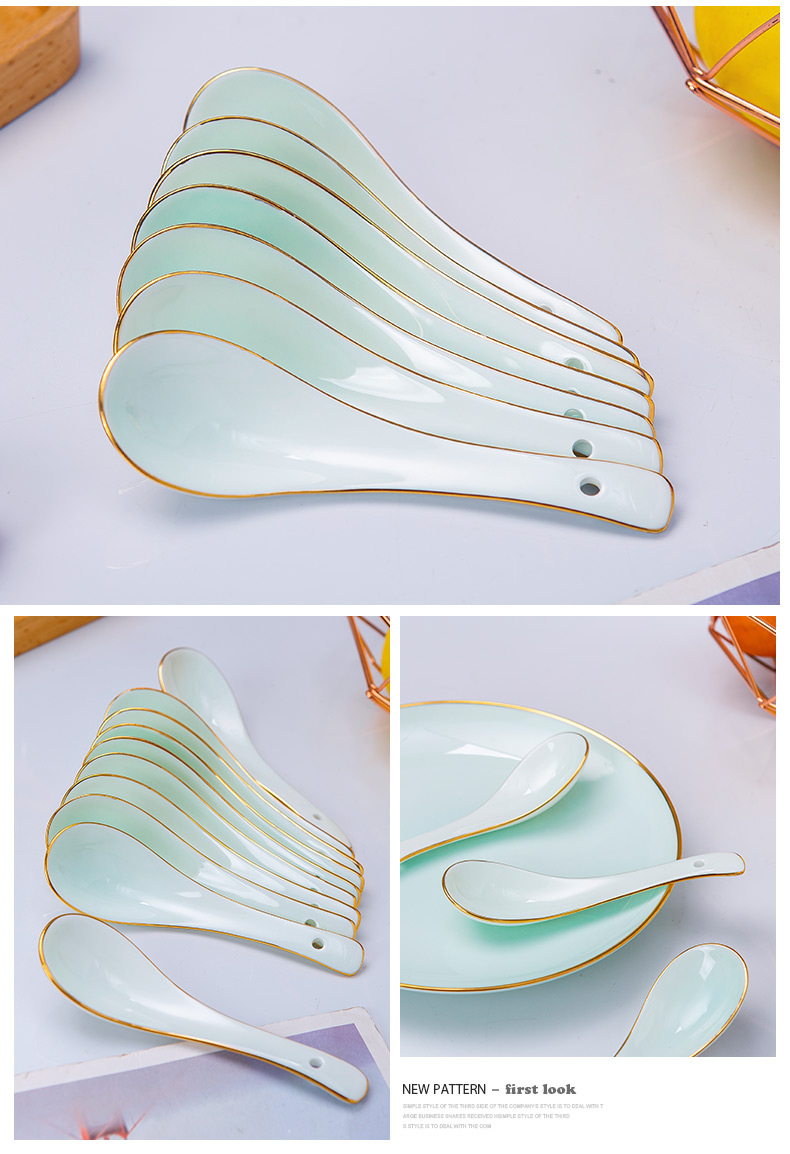 Celadon spoon Chinese spoon, long - handled spoon ladle ipads porcelain tableware big spoon, run small spoon, a price