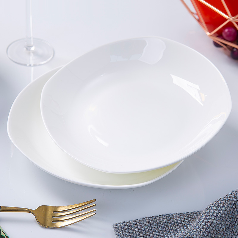 Pure white ipads porcelain dishes son home ideas of jingdezhen ceramic tableware square salad deep dish cooking soup plate