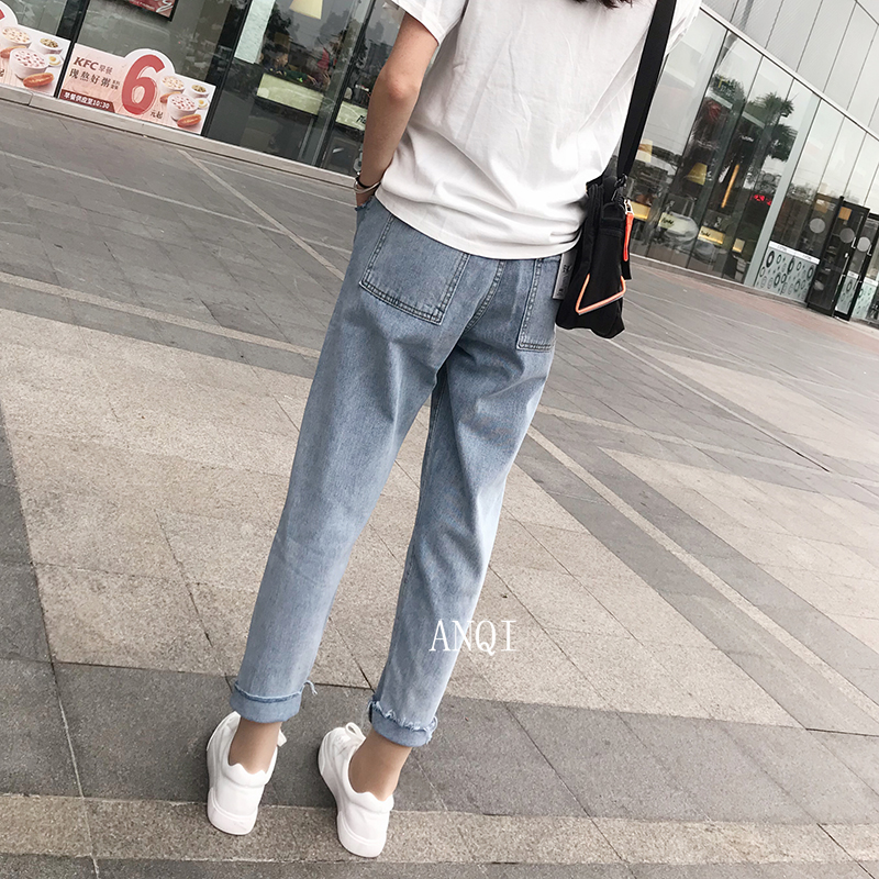 Loose quần jeans eo phụ nữ 2020 mùa hè eo cao củ cải lỏng cũ cha quần Hàn Quốc phiên bản của ins triều chín điểm quần Harlan