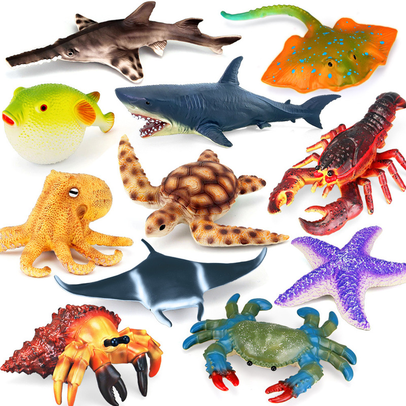 Cross-Border Soft Rubber Stuffed Biological Model Pufferfish Octopus Shrimp Starfish Crab Hermit Crab Simulated Marine Animal Toys