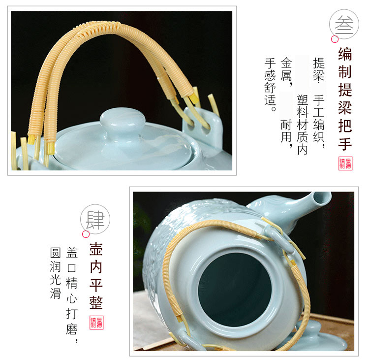 Jingdezhen ceramic single pot of domestic large teapot girder crock cool super high temperature resistant capacity of blue and white pot kettle