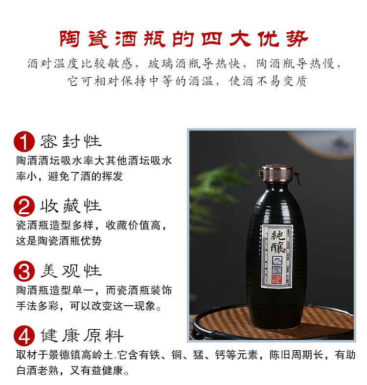Jingdezhen ceramic 1 kg pack bottle sealed bottle is empty jars with hip retro deposit bottle wine gift boxes