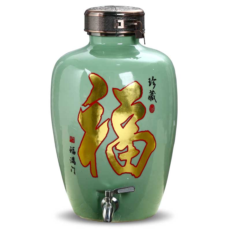 Jingdezhen ceramic jar home wine pot empty wine bottle with tap mercifully jars 8 jin 20 jins 30 jins