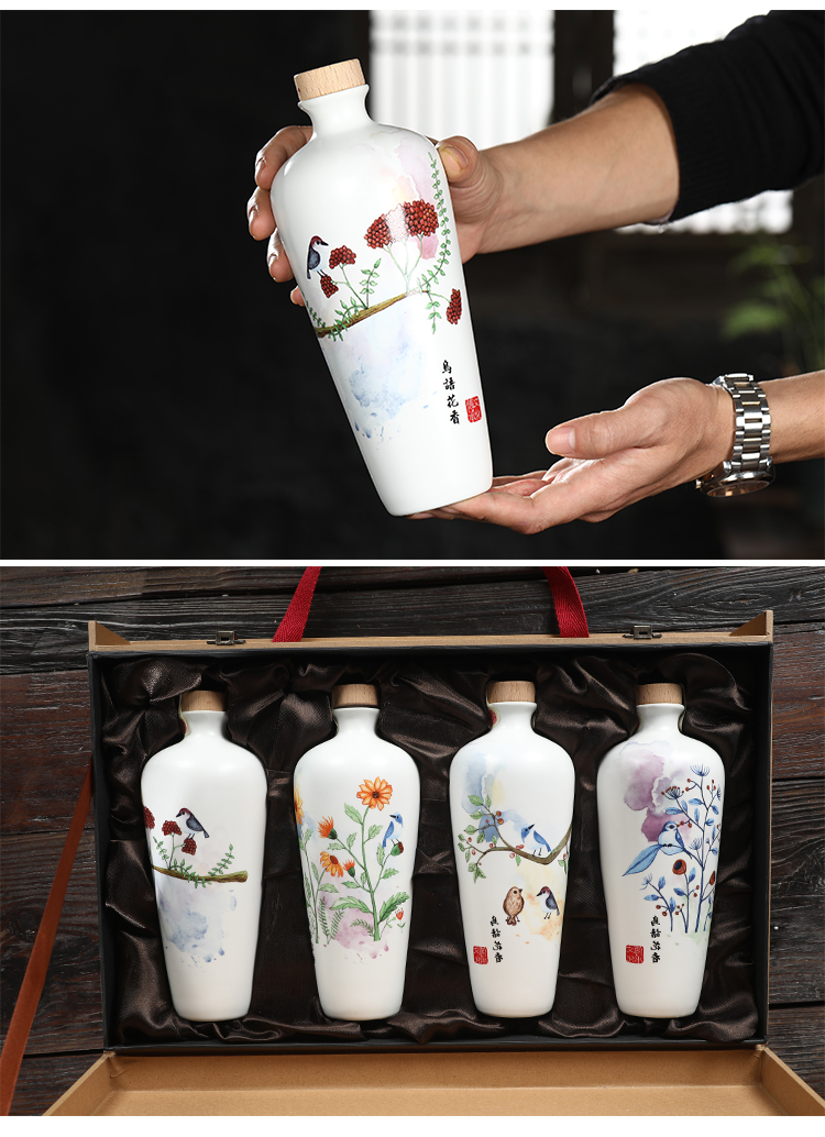 Move ceramic wine bottle 1 catty jingdezhen ceramic wine jar household hip flask bottles customize gift boxes