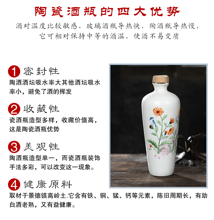 Move ceramic wine bottle 1 catty jingdezhen ceramic wine jar household hip flask bottles customize gift boxes