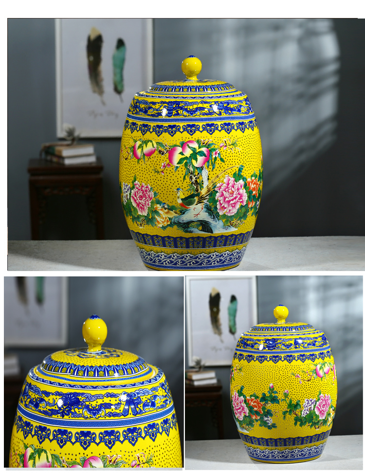 Jingdezhen ceramic barrel ricer box 25 kg 35 jins tank cylinder tea cake storage cylinder wine with cover household altar