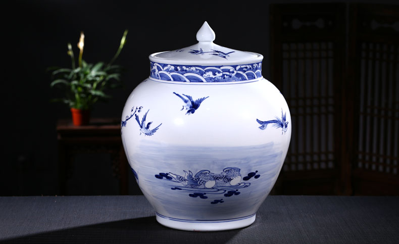 Jingdezhen ceramic barrel ricer box storage tank hand under glaze blue and white color tea cylinder adornment ornament porcelain jars