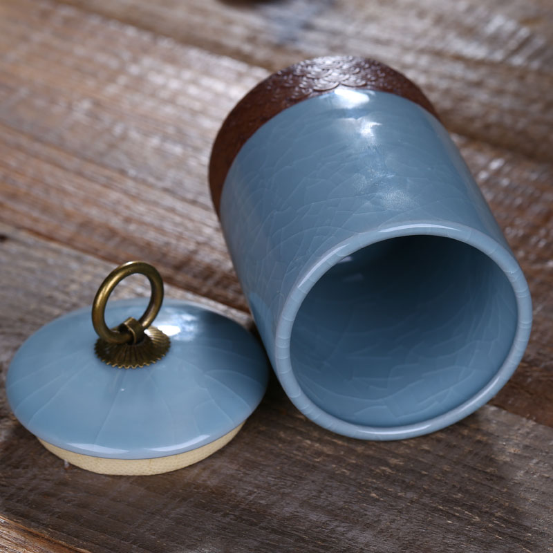 Jingdezhen ceramic tea caddy fixings crackle seal pot small storage tank preserves 300 ml as cans