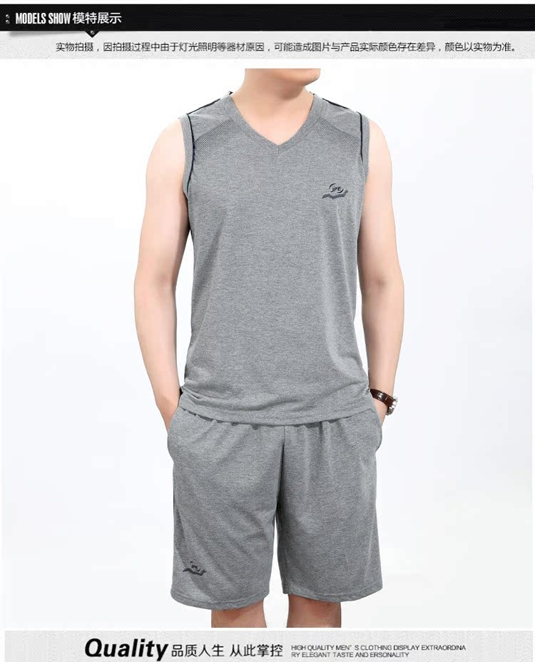 30 người đàn ông trung niên mùa hè kích thước lớn quần short vest hai mảnh 40 đến 50 tuổi cha chạy bộ đồ thể thao - Thể thao sau bộ adidas nữ cộc tay