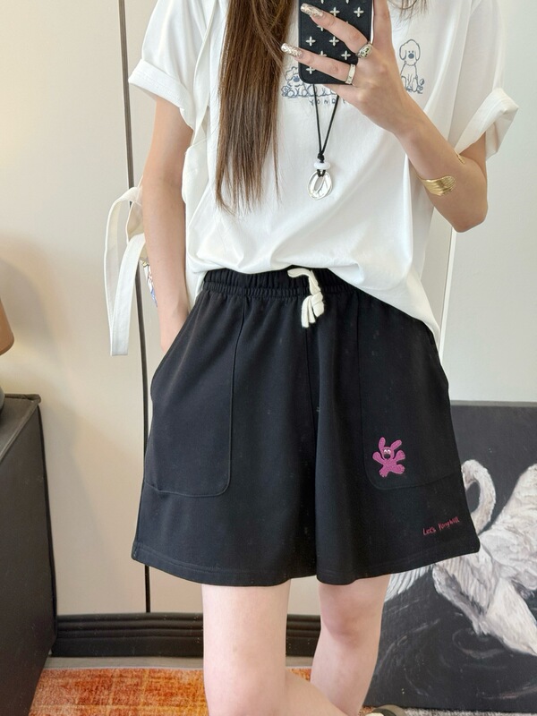 Yongwill Little Lamb Paper Bag 2052 Abstract Dog A-Line Cool Cotton Terry Shorts with Embroidery, Slimming and Loose Fit Yongwill Little Lamb Paper Bag 2052 Abstract Dog A-Line Cool Cotton Terry Shorts with Embroidery, Slimming and Loose Fit