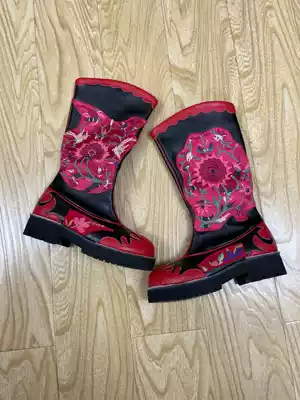 Cloud totem embroidered flower totem leather long tube women's boots winter thick soles boots