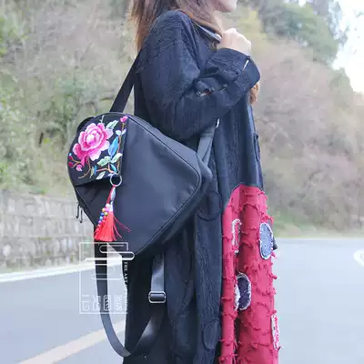 Cloud totem original design female backpack National style Embroidered Tassel backpack Oxford nylon vintage backpack