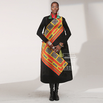  Cloud decoration totem original design womens dress ethnic style handmade Miao embroidery stand-up collar oblique lapel personality lanky robe