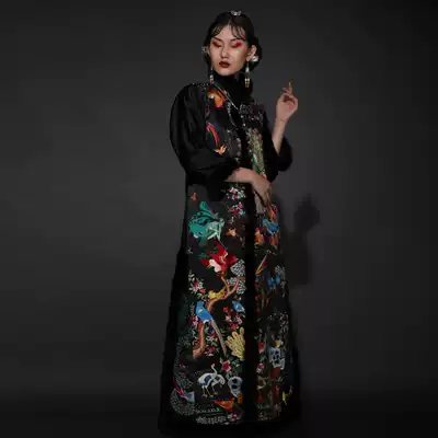 Cloud decoration totem original design women's outerwear Ethnic style hand-embroidered birds and phoenix thickened stand-up collar long-sleeved outerwear