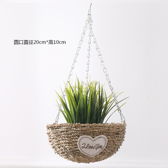 Nordic ins pastoral straw flower blue flower device green plant flower succulent flower pot straw flower basket hanging basket flower pot