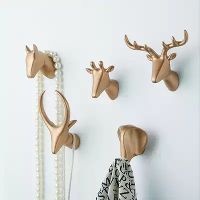Nordic ins American gilded deer head home decoration adhesive hook Wall Wall Wall Wall key adhesive hook