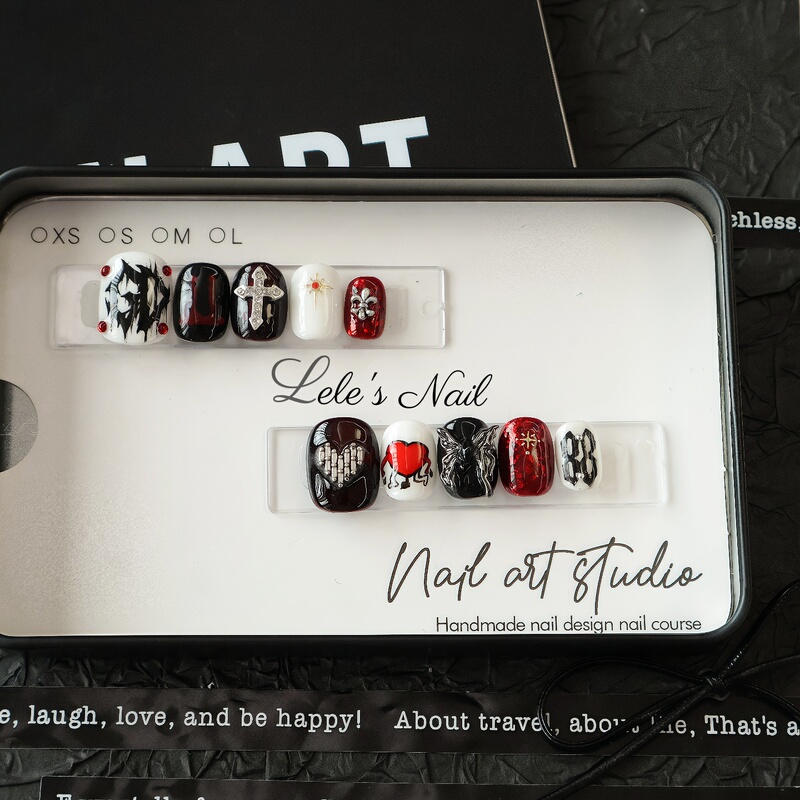 G-Dragon Red and Black Cat Eye Light Luxury Concert Hand-Painted Nail Art Wearable Nails
