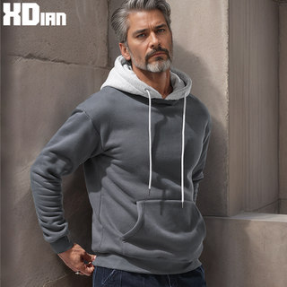 Fleece-Lined and Thickened Faux Two-Piece Hooded Sweatshirt for Men, Pullover Long-Sleeve Hooded Jacket, Sporty Loose Fit, Autumn and Winter Hoodie