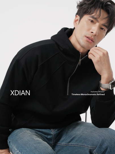 Continued: New polar fleece hooded sweatshirt for men, heavyweight casual warm half-zip top jacket for autumn and winter