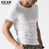 Мужская хлопковая летняя белая футболка с коротким рукавом, облегающий крой, в обтяжку, короткий рукав