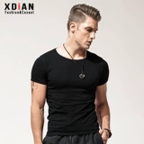 Мужская хлопковая летняя белая футболка с коротким рукавом, облегающий крой, в обтяжку, короткий рукав