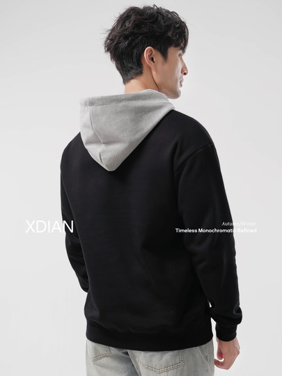 Continue to click on the new skin-friendly polarizer thickened autumn and winter men's sweatshirt all-in-one velvet self-heating color matching velvet hooded top