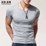 Мужская хлопковая летняя белая футболка с коротким рукавом, облегающий крой, в обтяжку, короткий рукав