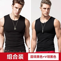 С круглым воротником, черный, V-образный вырез