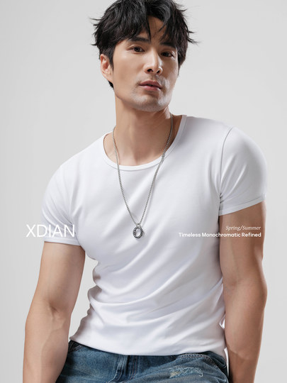 Continued point Newly upgraded combed cotton heavyweight 220G American fitness short-sleeved men's 2025 new right shoulder T-shirt