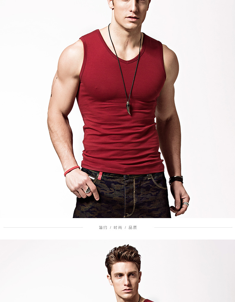 Tiếp tục áo vest nam rộng vai cotton nam cổ chữ V chạm đáy áo vest nam bó sát thể thao bó sát áo lông vũ