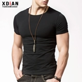 Мужская приталенная летняя хлопковая приятная телу футболка с коротким рукавом для спортзала, в обтяжку