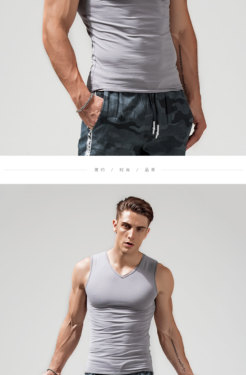 Tiếp tục của nam giới rộng vai vest Slim V-Cổ bông thanh niên thể dục thể thao tight-fitting không tay T-Shirt triều mùa hè thương hiệu