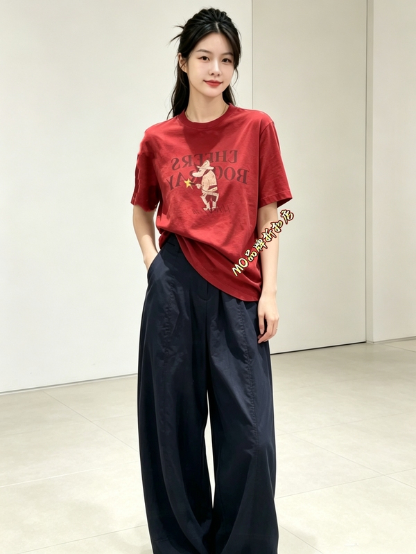 In-Stock T-Shirt 2026 Autumn New Vintage Washed Cotton Retro Print Loose Short-Sleeve Top Mbf3Tee002