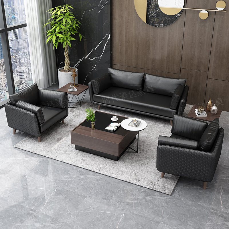 Business Office Sofa Brief Modern Casual Reception Guest Trio Place Genuine Leather Office Sofa Tea Table Combinations