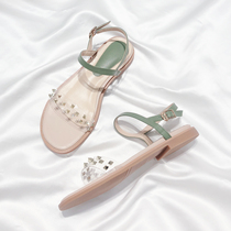 Moriyu Sea Lane 2022 Summer New Genuine Genuine Leather Brief Retro Fairy 100 Lapped Rivets flat flat lined with sandals