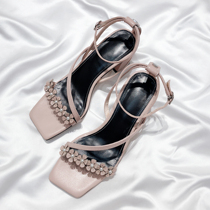 Moriyu Sea Lane 2022 Summer New Holiday Genuine Leather Fairy Flowers Coarse heel Han version Strap High Heel Sandal Women