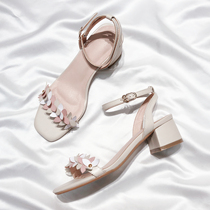 Moriyu Sea Lanes Genuine Leather Flowers High Heels with fairy Han version 100 hitch and art retro heel sandals