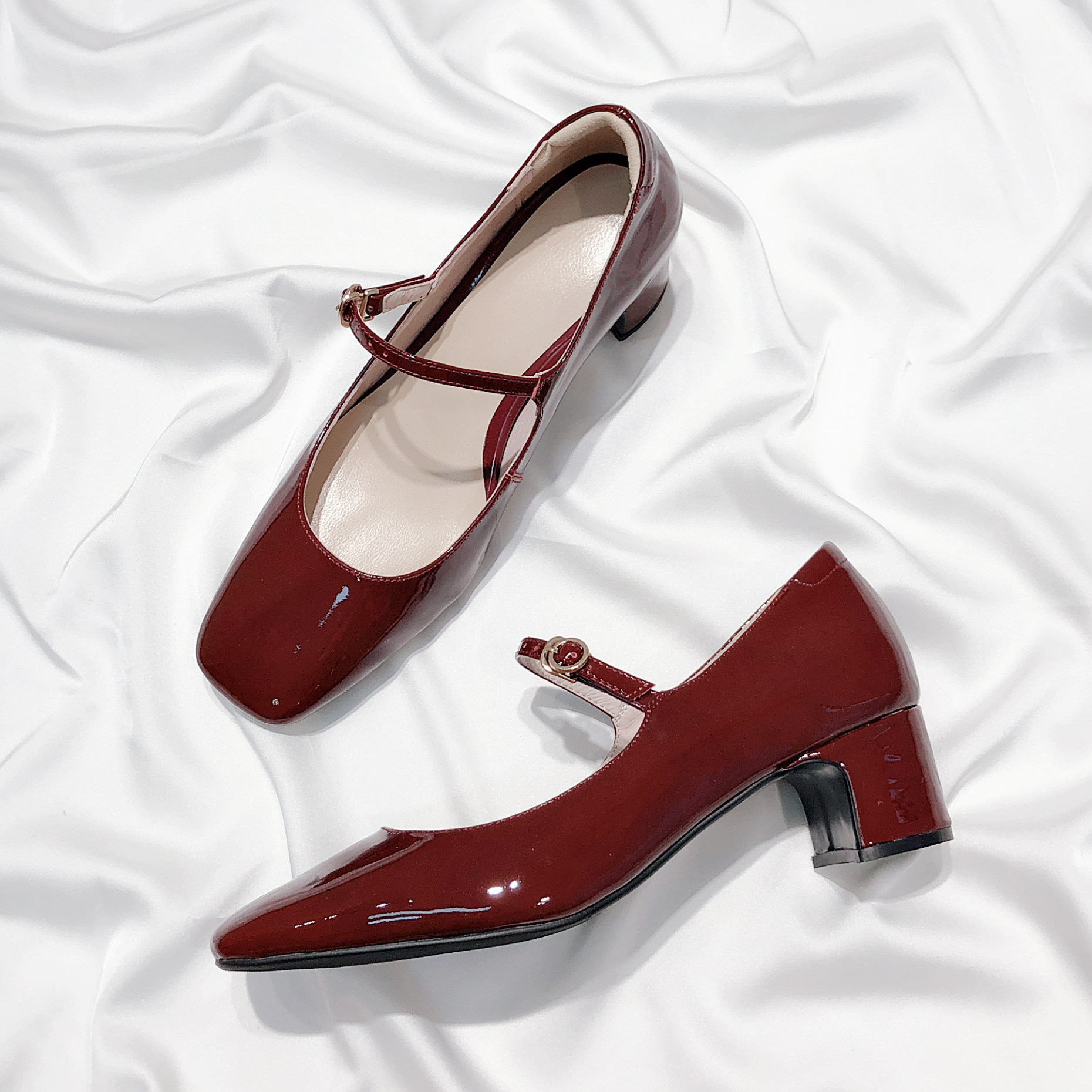 Senyu Haixiang 2022 new square head bridesmaid literary leather retro wedding shoes in the heel bag shoes Mary Jane shoes women