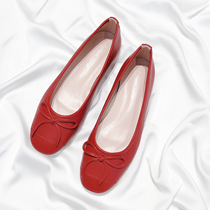 Moriyu Sea Lanes Genuine Leather Wedding Shoes Butterfly Knot Ballet Shoes Flat Bottom Sweet Beauty Single Shoes Han Edition 100 Hitch Bean Shoes Woman