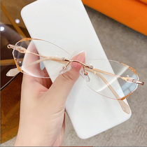 Silver-gold diamond frameless womens anti-blue light with myopia glasses 200 300 degrees small lens ultra-light resin