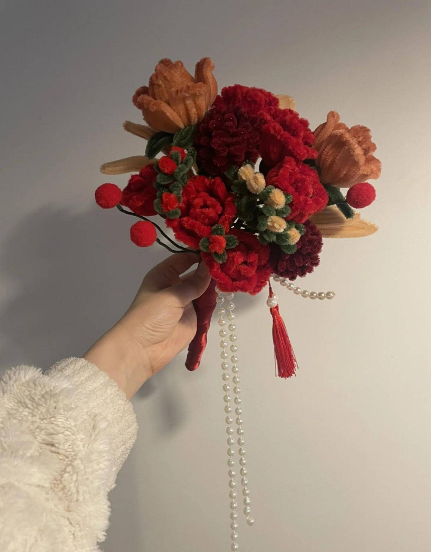 diy编织材料包 手工编织diy玫瑰郁金香马蹄莲毛线混搭花束材料包自制仿真花摆件