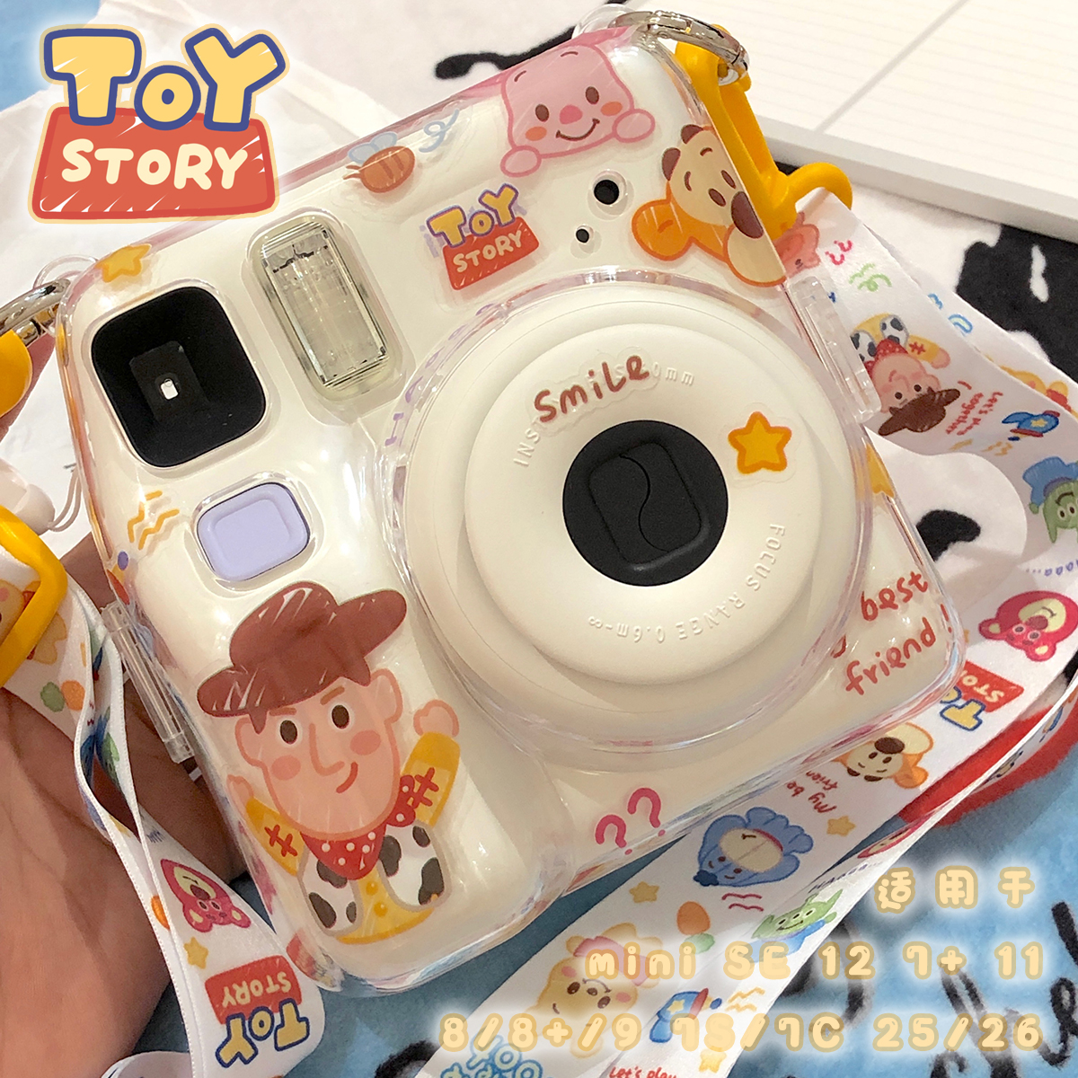韓国と同じかわいいFuji Polaroid miniSE 透明ケース 11/9/8/7S + ストラップ 12 カメラ保護ケース