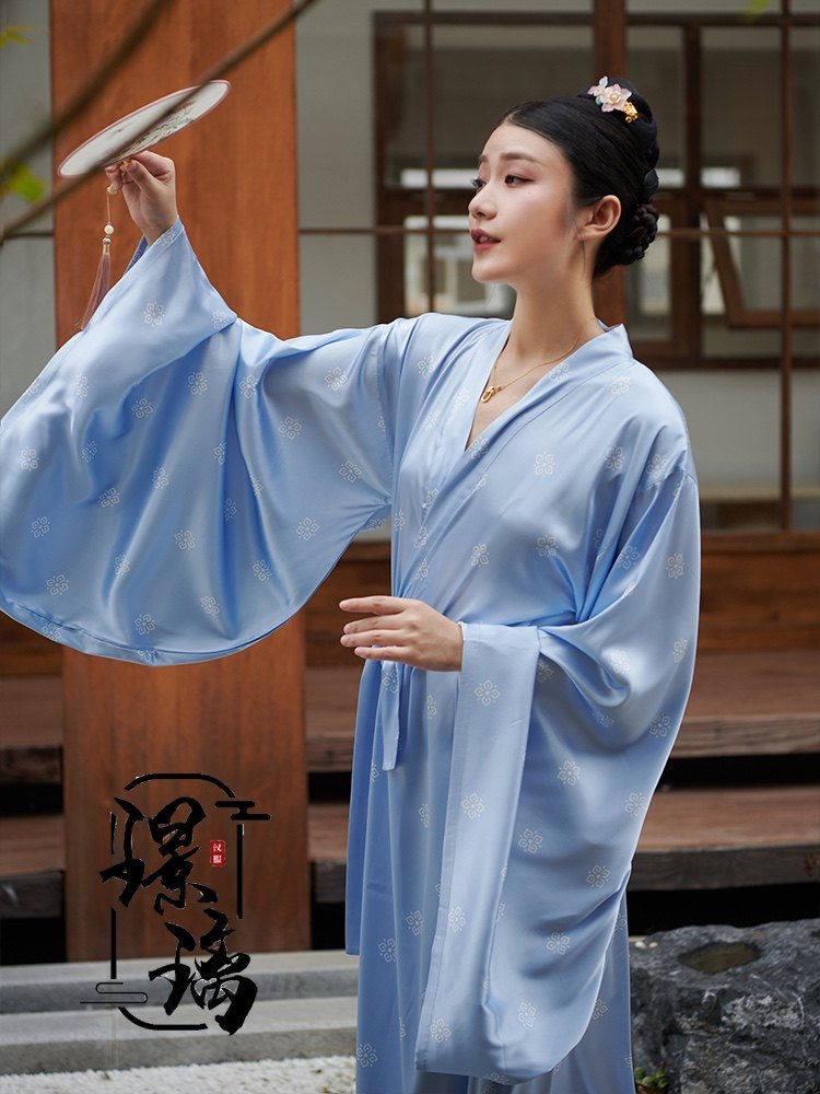 Glazed Original Design China Wind Down Wind Mission Flowers Ancient Wind Emulation Silk Pyjamas Sleeping Robe Hanfu Women's Home Conserved Morning Gown