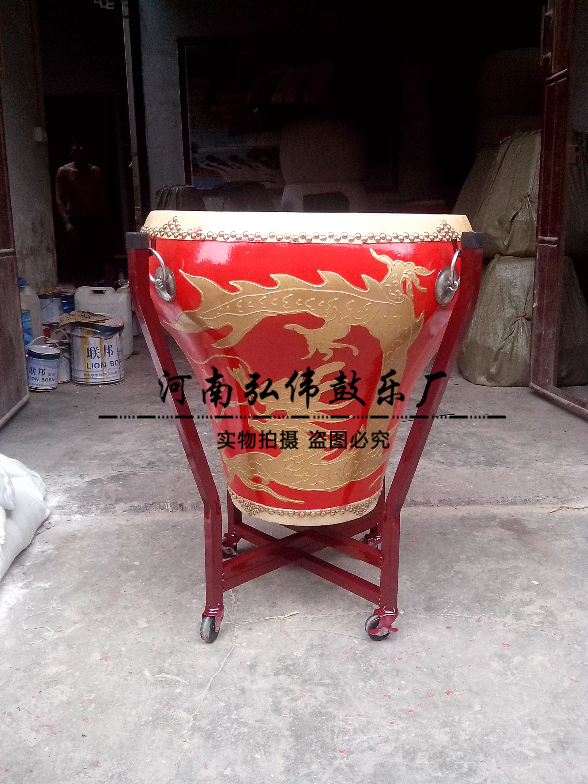Factory direct sales 18 inch dragon and phoenix flower pot drum painted pot drum big drum water drum war drum hall drum flat drum row drum 