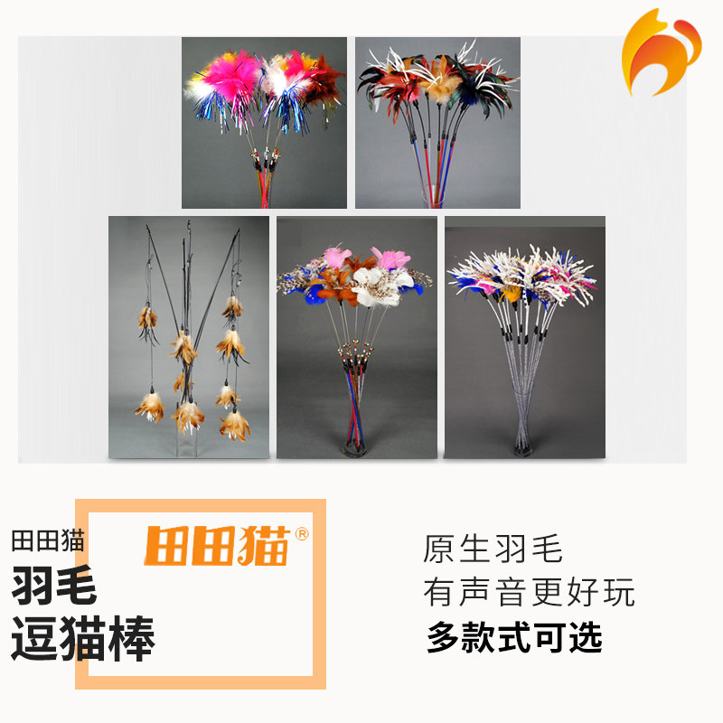 Naughty Cat-Tian Tian Cat Natural Mountain Chicken Fur Spiral Soft Pole Feather Teasing Cat Sticks Multiple Optional Young Cat Toy
