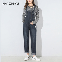 Pregnancy Woman Dress Back With Pants Spring Autumn Slim Fit Outside Wearing Loose Denim Long Pants Woman Big Code Spring Autumn Fashion Foreign Air Conjoined Pants