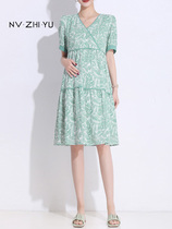 Pregnancy Woman Dress Skirt Summer 2022 New V Collar Short Sleeve Thin Pregnant Woman Skirt Summer Dress Medium Long Outside Dress Dress