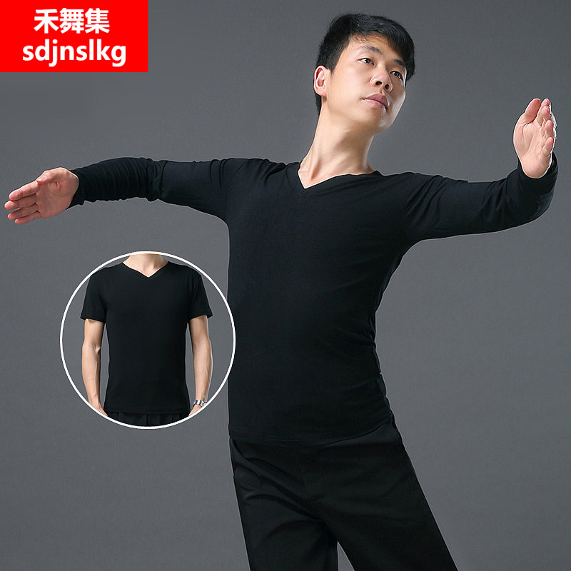 Male Adult Latin Dance Practice Long Sleeve Blouse Summer Autumn New Morden National Mark Social Dance Suit Short Sleeve Black